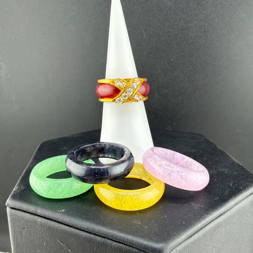 Vintage Polished Stone Interchangeable Ring Set Gold Tone Size 6.25